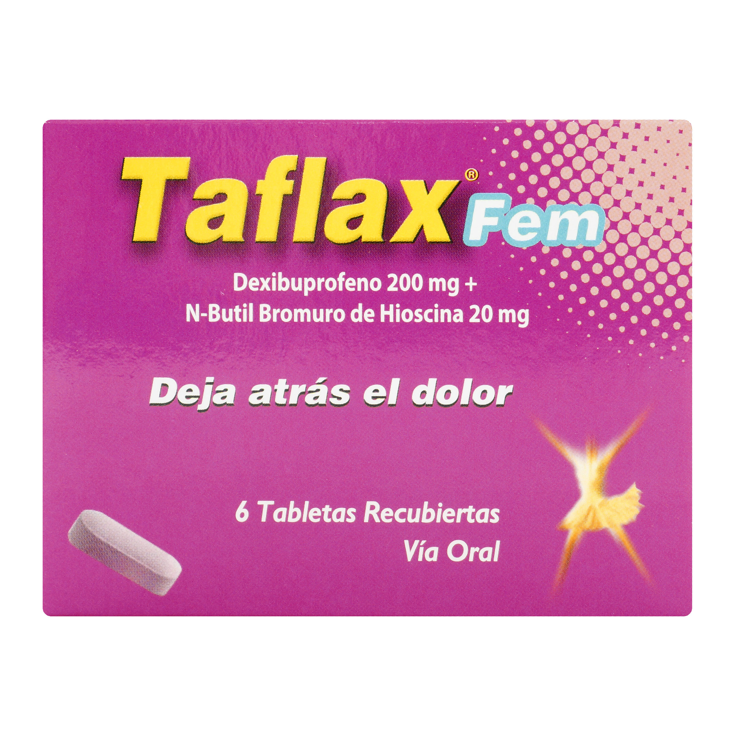 Taflax Fem Dexibuprofeno + N-Butil Bromuro De Hioscina 200/20 Mg