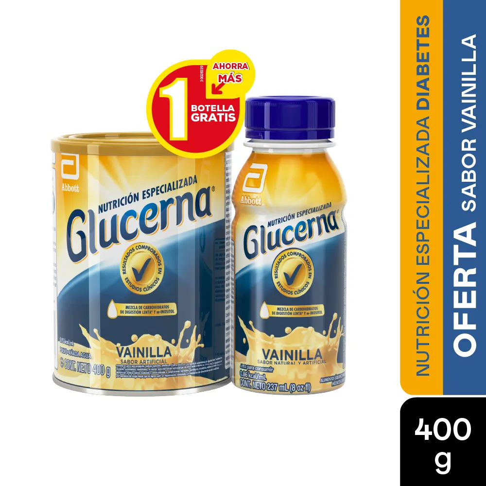 Glucerna Nutricion Especializada Sabor Vainilla + Gratis Glucerna Sabor Vainilla Liquido X 237 Ml