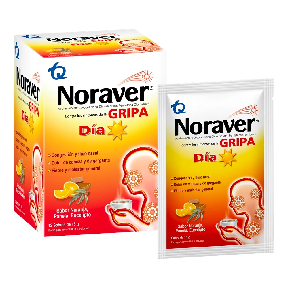 Noraver Gripa Dia Bebida Sabor Naranja Panela Eucalipto Ibuprofeno + Fenilefrina + Cetirizina 200/10/3,33 Mg