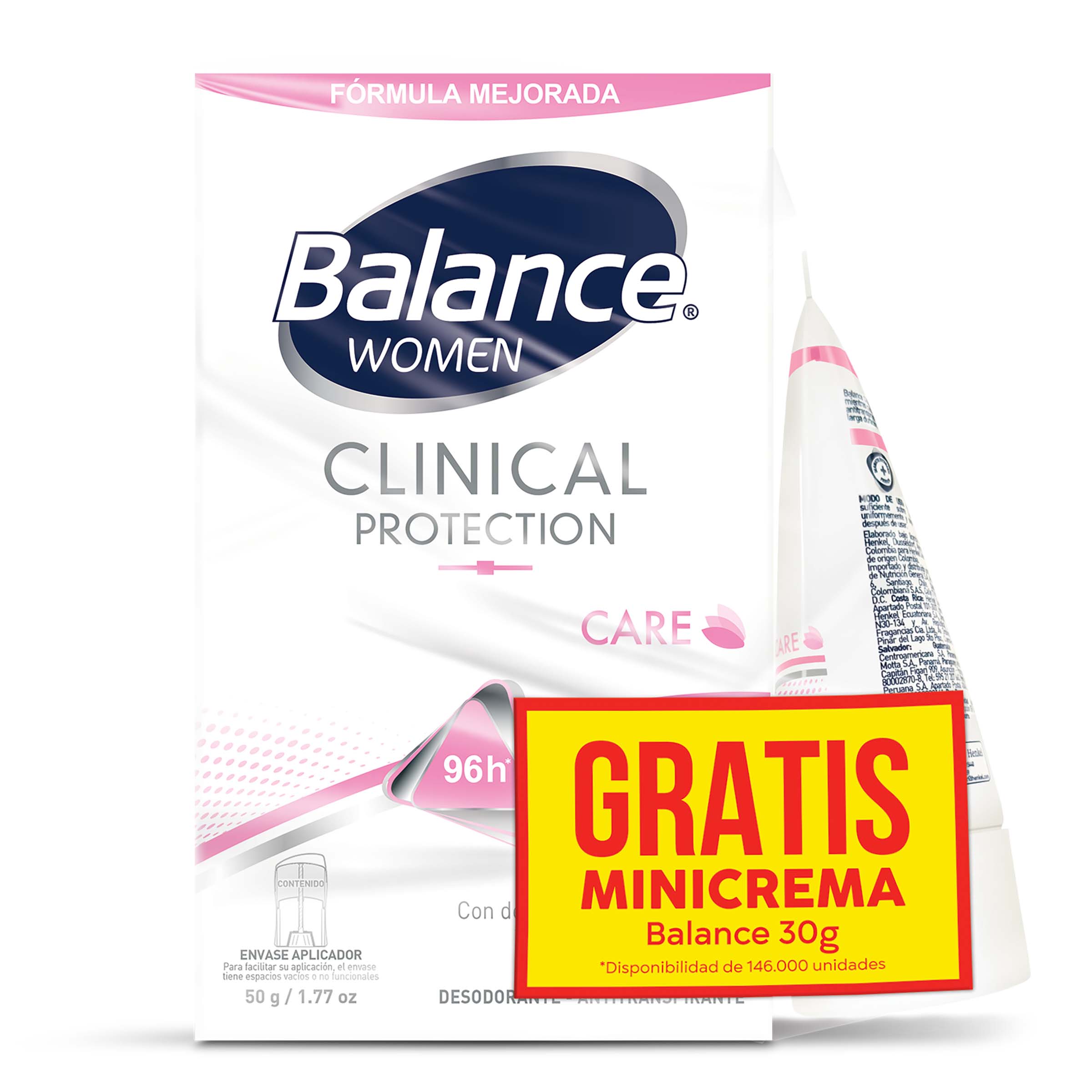 Desodorante Balance Clínical Protección Care Mujer 50 Gr+ Mini 30 Gr