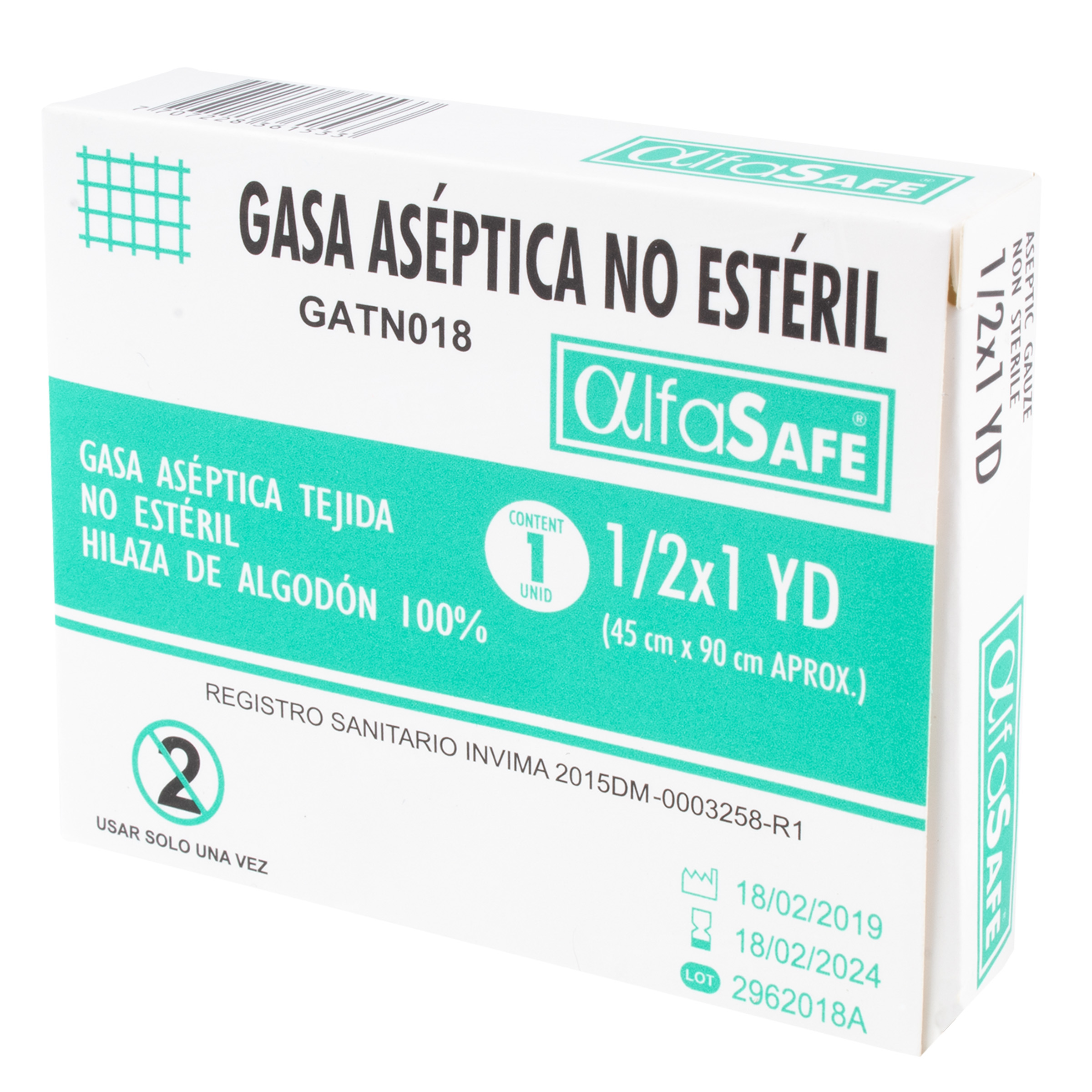 Gasa Aseptica No Esteril Desechable 1/2 X 1 Yarda Alfasafe