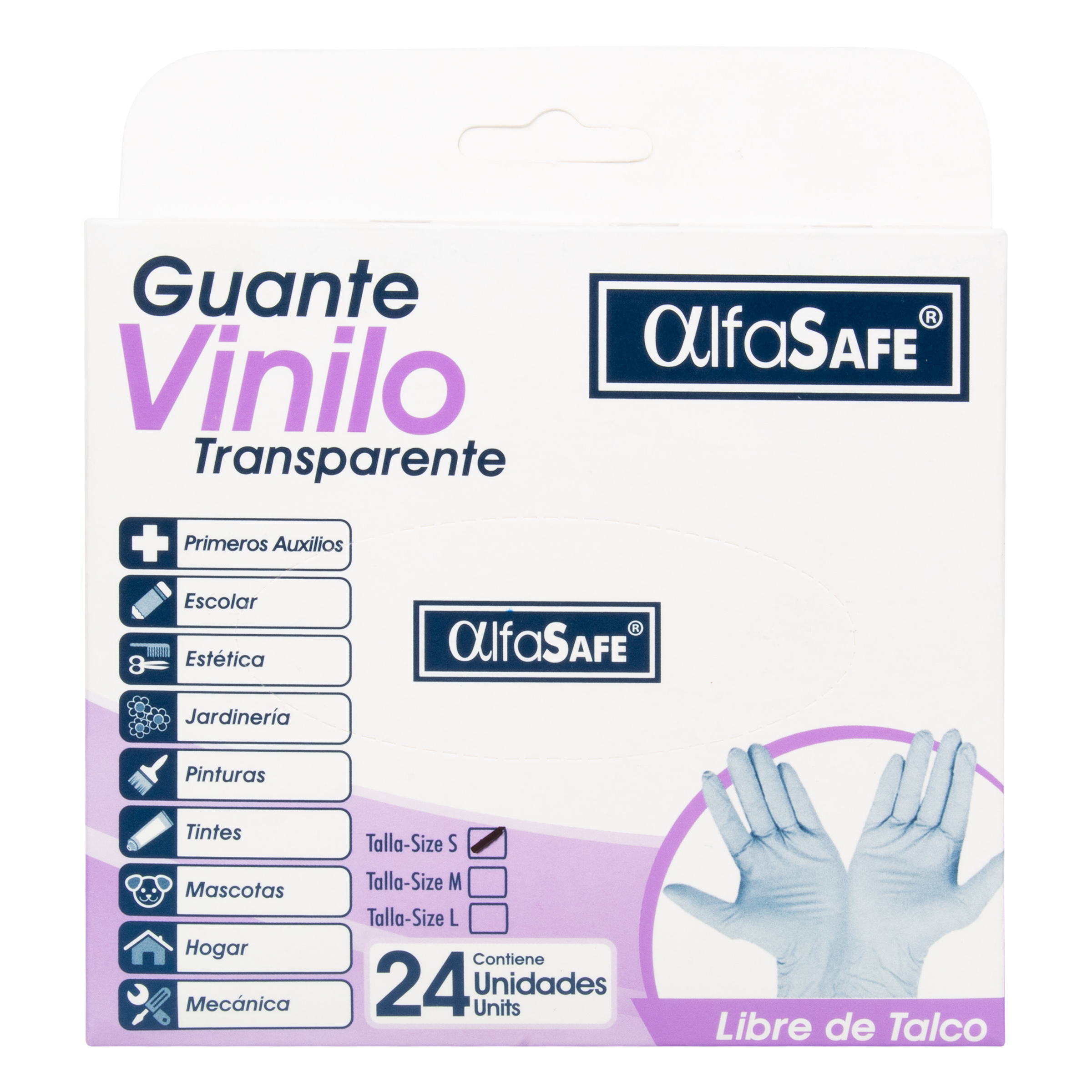 Guantes De Vinilo Transparente Libre De Talco Talla S Alfasafe