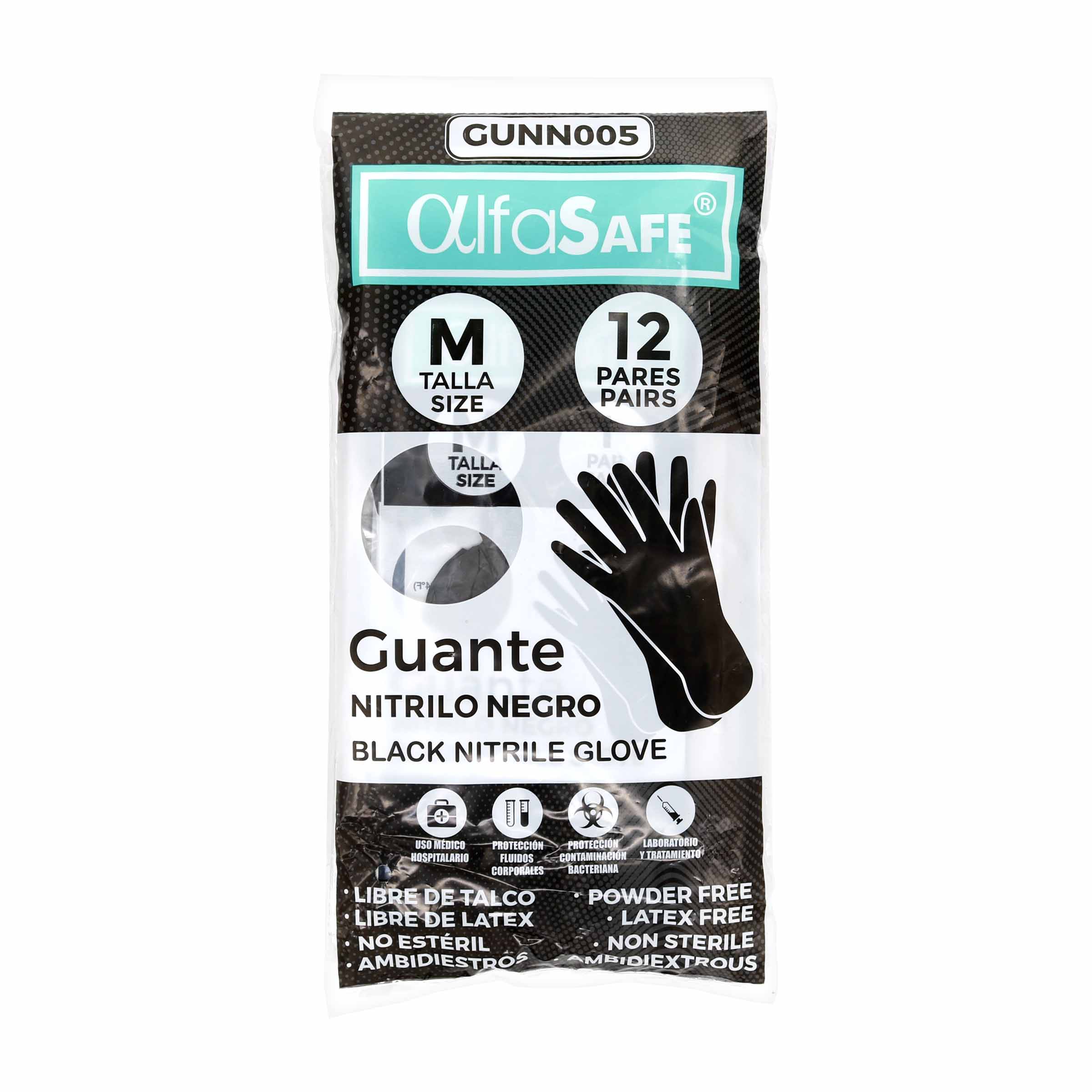 Guantes De Nitrilo Negro Talla M Alfasafe
