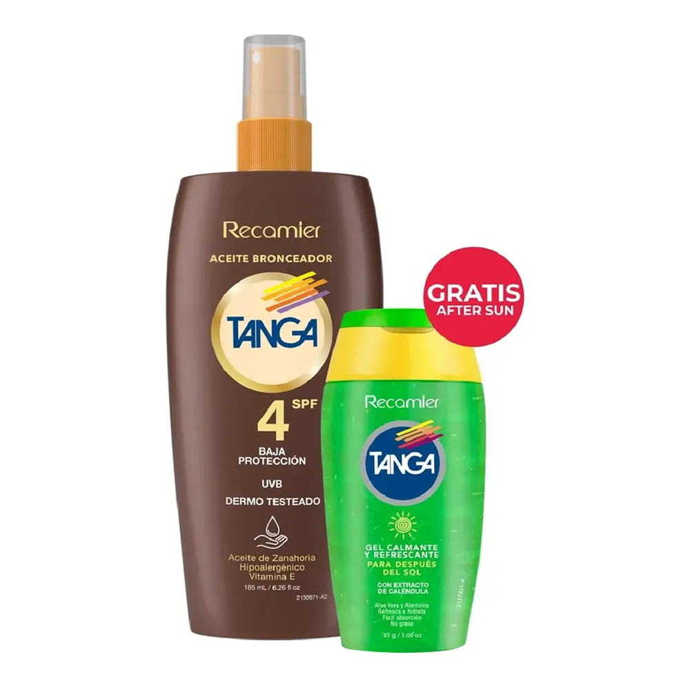 Bronceador Solar Tanga Spf 4 Aceite Spray 185 mL +Gel After Sun 85 mL