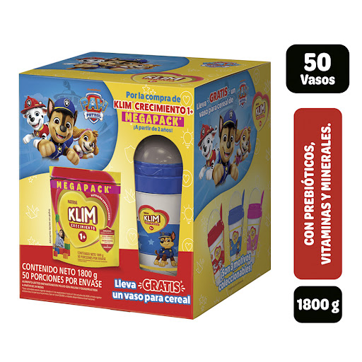 Leche En Polvo Klim 1 + Crecimiento Gratis Vaso Paw Patrol