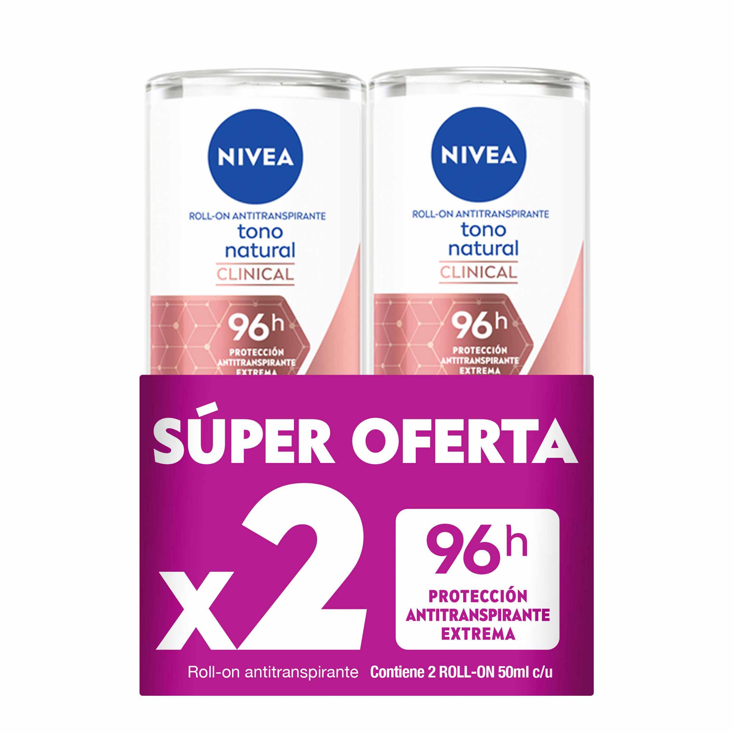 DESODORANTE  NIVEA ROLLON CLINICAL TONO NATURAL 50 ML 2X1