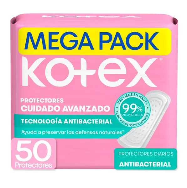 PROTECTORES KOTEX CUIDADO AVANZADO ANTIBACTERIAL 50 UNI