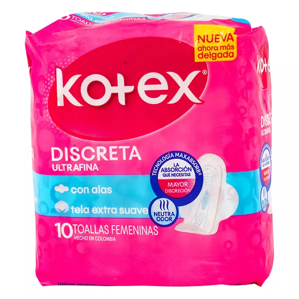 Toallas Kotex Discreta10 Unidades