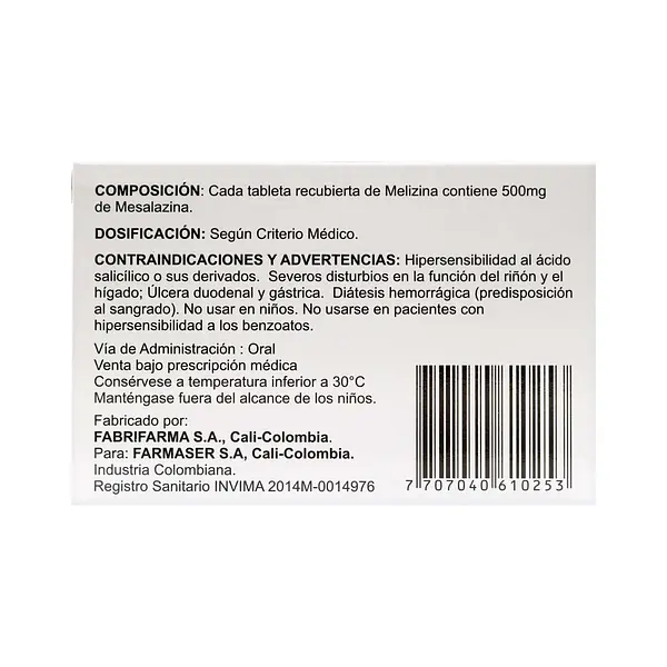 Mesalazina 500 Mg Melizina