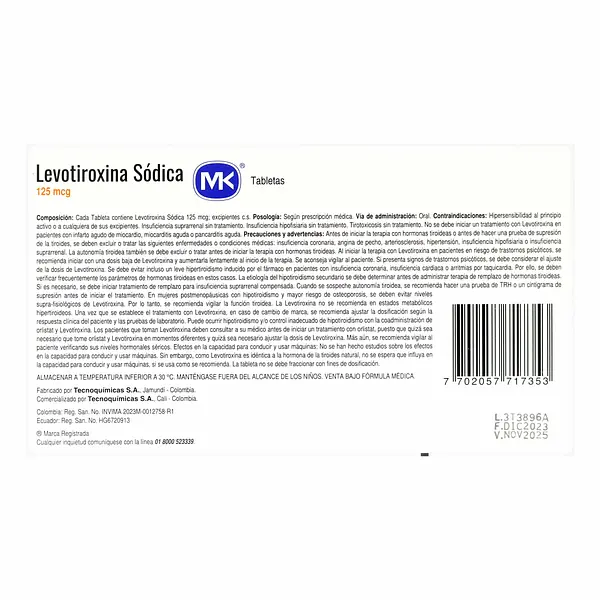 Levotiroxina 125 Mg