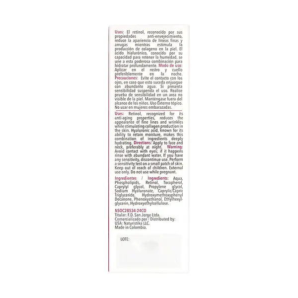 Serum Facial Retinol Hialurónico Pili